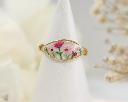 Colourful Daisy Flower Bouquet Ring / Gold & Silver