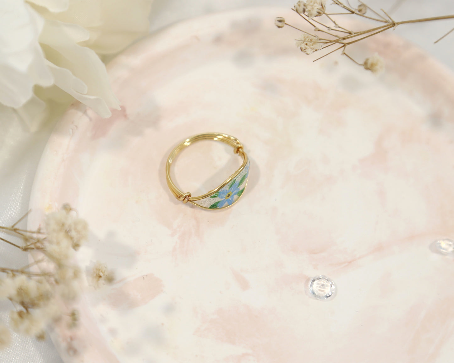 Blue Forget Me Not Flower Ring / Gold & Silver