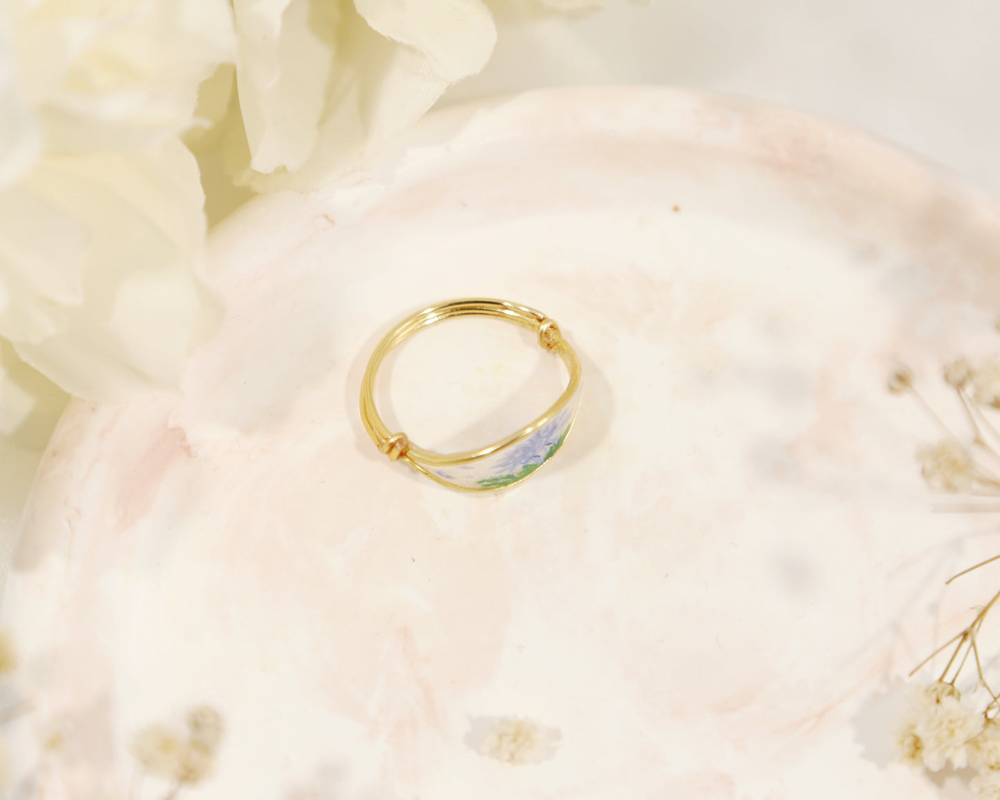 Blue Chrysanthemum Flower Ring / Gold & Silver