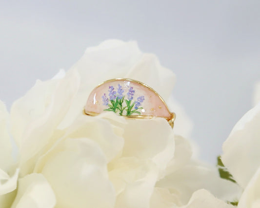 Purple Lavender Cluster Ring / Gold & Silver