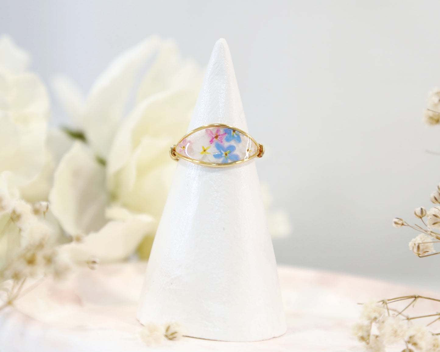 Colorful Forget Me Not Flower Ring / Gold & Silver