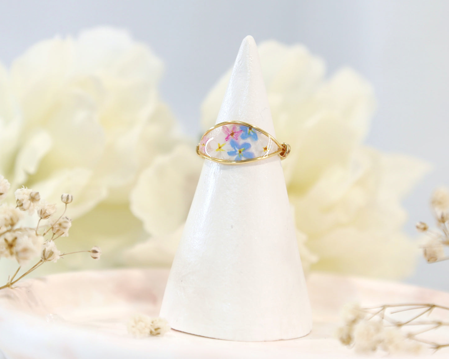 Colorful Forget Me Not Flower Ring / Gold & Silver