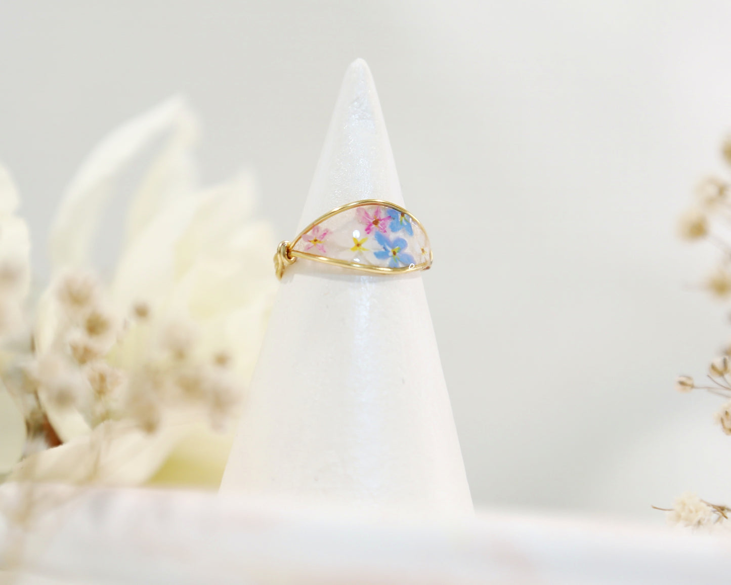 Colorful Forget Me Not Flower Ring / Gold & Silver