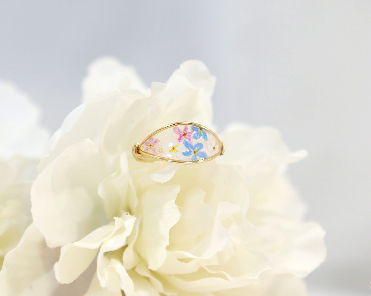 Colorful Forget Me Not Flower Ring / Gold & Silver