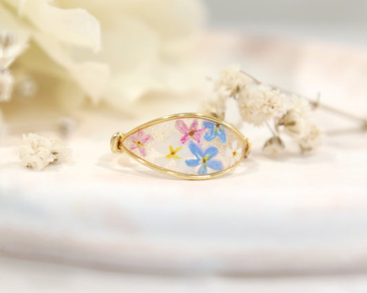 Colorful Forget Me Not Flower Ring / Gold & Silver