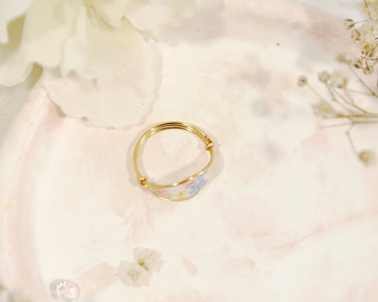 Colorful Forget Me Not Flower Ring / Gold & Silver