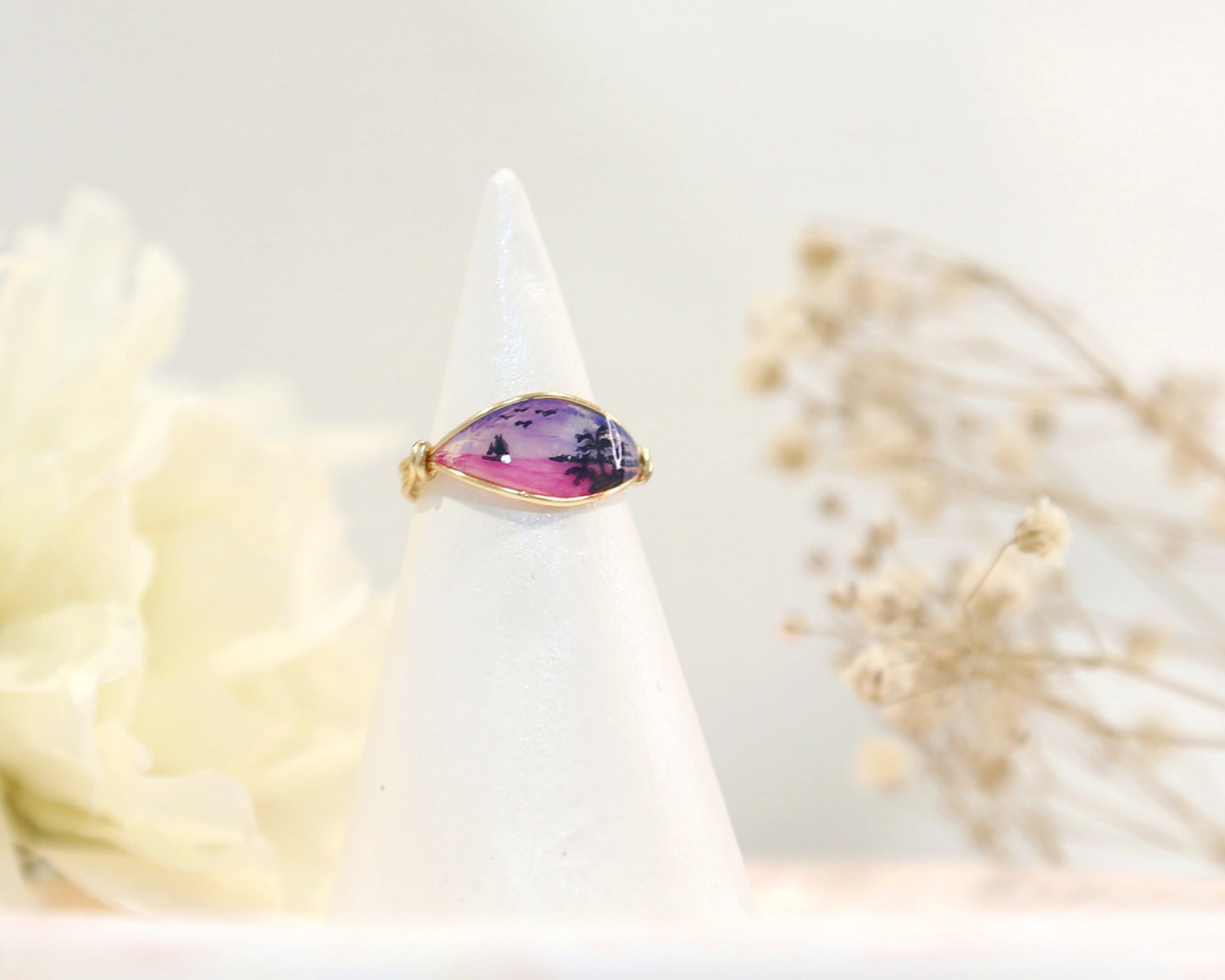 Purple Sunset & Beach View Ring / Gold & Silver