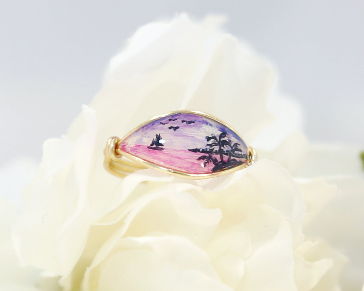 Purple Sunset & Beach View Ring / Gold & Silver