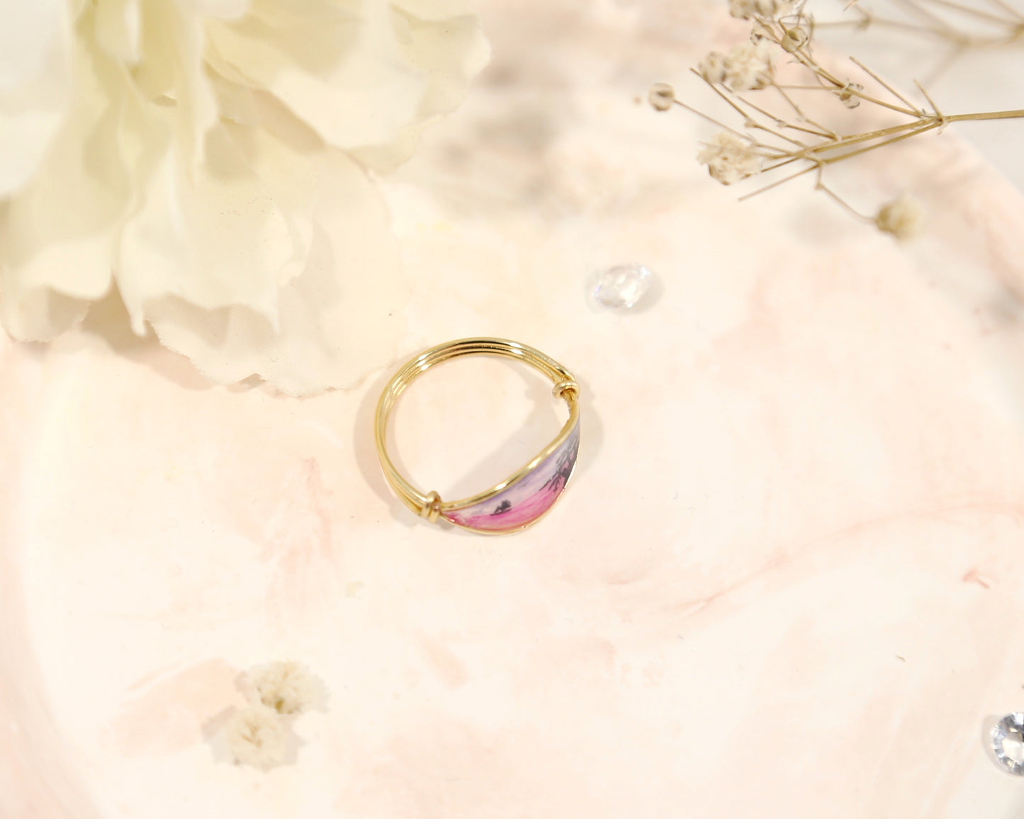 Purple Sunset & Beach View Ring / Gold & Silver