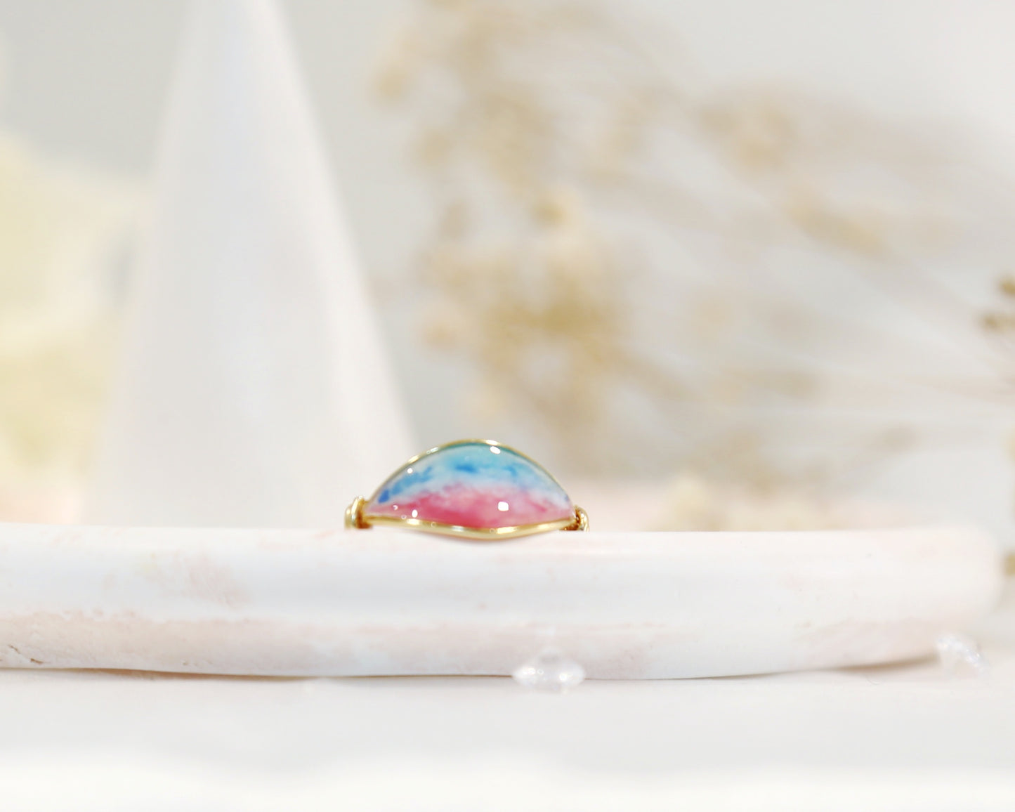 Aerial View of Turquoise Ocean Pink Beach Ring / Gold & Silver