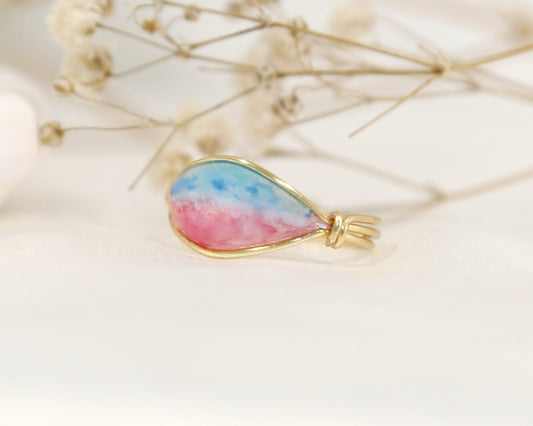 Aerial View of Turquoise Ocean Pink Beach Ring / Gold & Silver