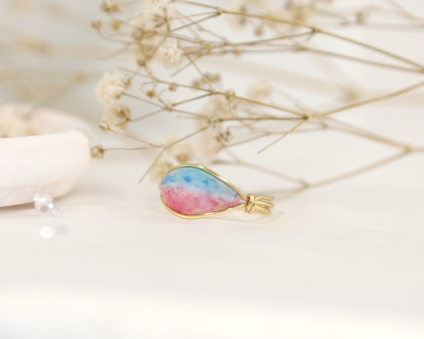 Aerial View of Turquoise Ocean Pink Beach Ring / Gold & Silver