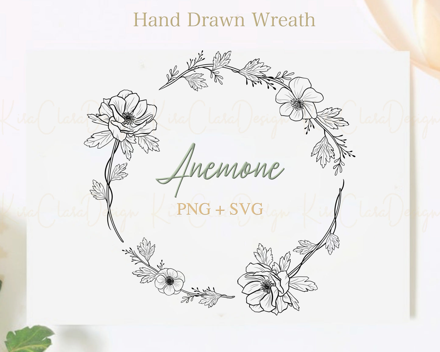 Anemone Flower Circle Wreath Clipart