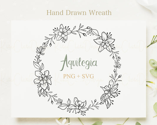 Aquilegia Flower Circle Wreath Clipart