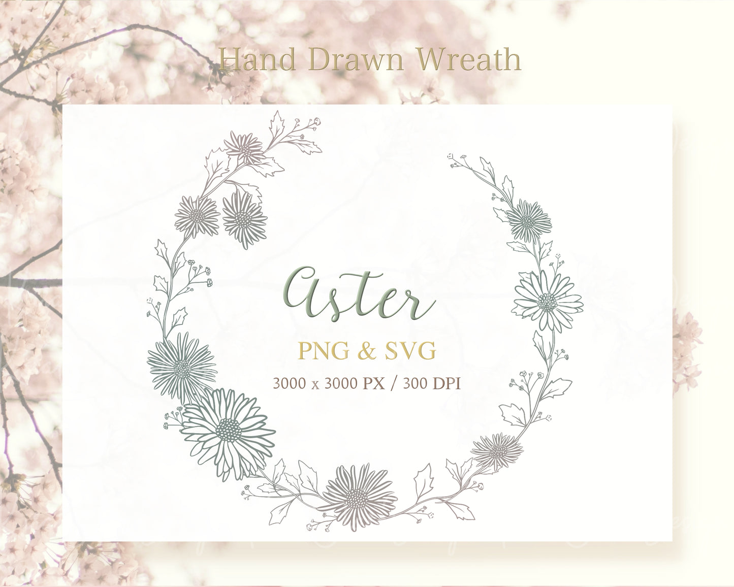 Aster Flower (Michaelmas daisy) Wreath Clipart