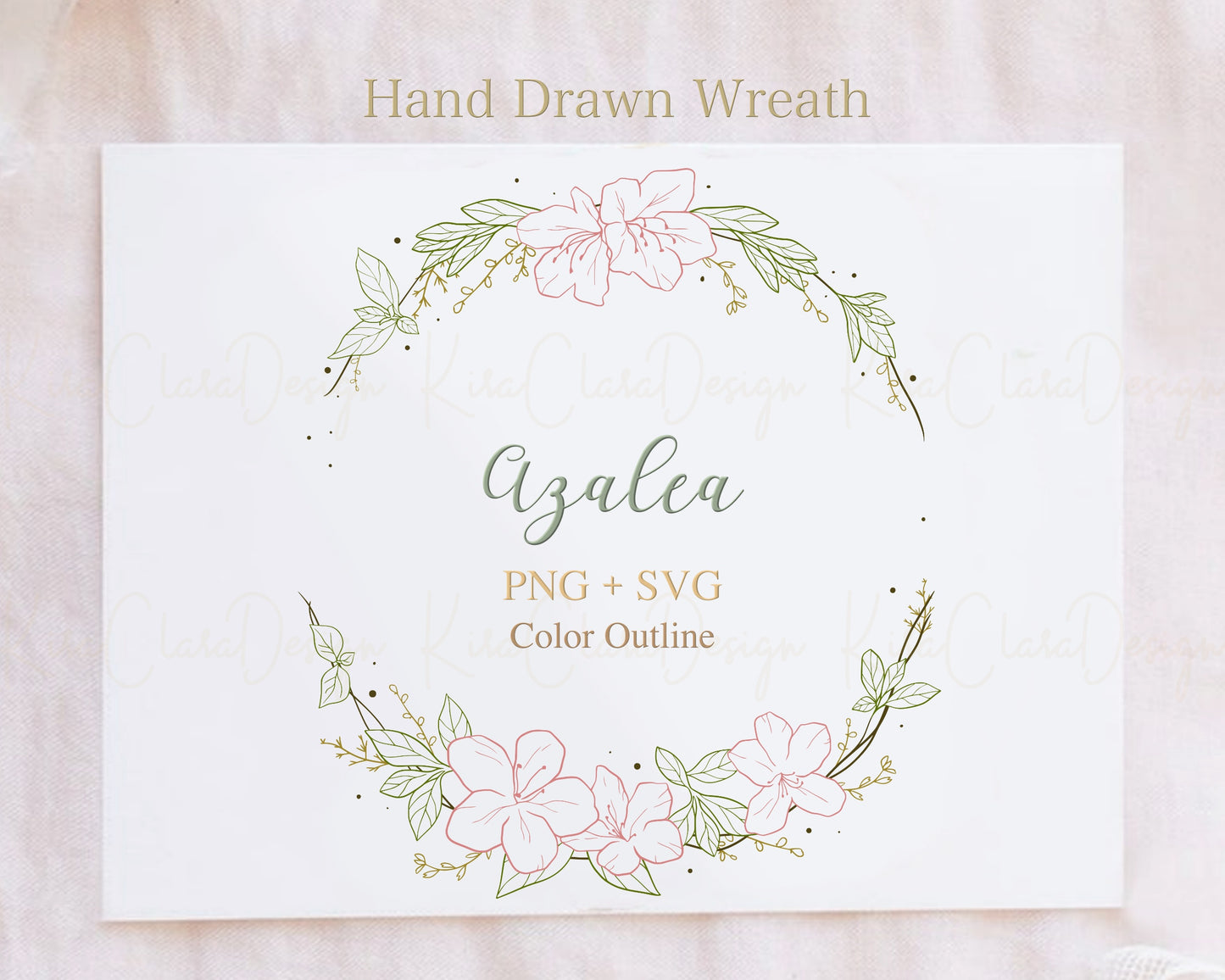 Azalea Flower Half Wreath Clipart/ Color Outline