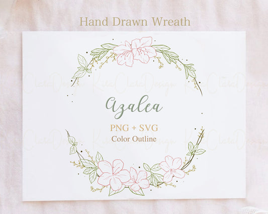 Azalea Flower Half Wreath Clipart/ Color Outline