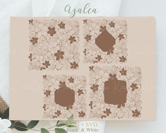 Azalea Square Floral Line Pattern Clipart