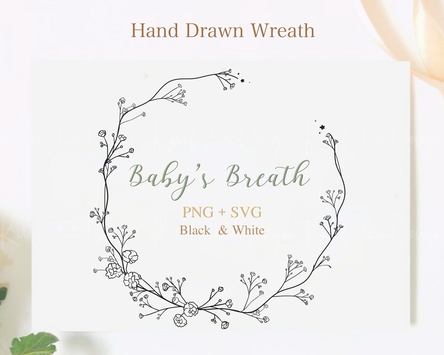 Baby's Breath Flower Wreath Clipart Black & White