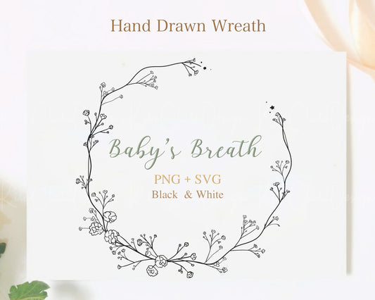 Baby's Breath Flower Wreath Clipart Black & White