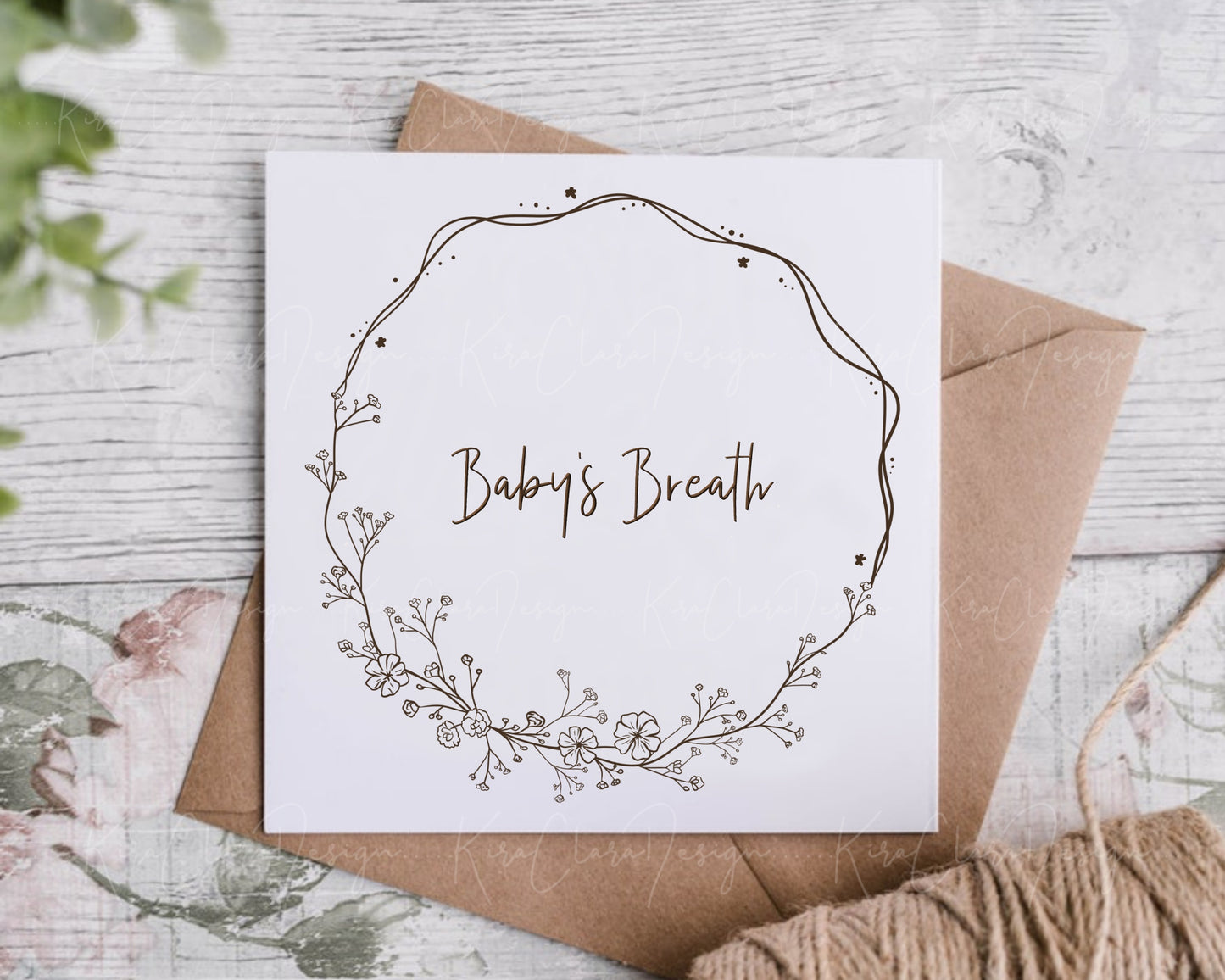 Baby's Breath Flower Circle Wreath Clipart Black & White