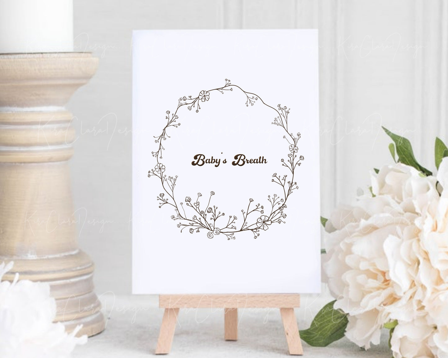 Baby's Breath Flower Circle Wreath Clipart Black & White