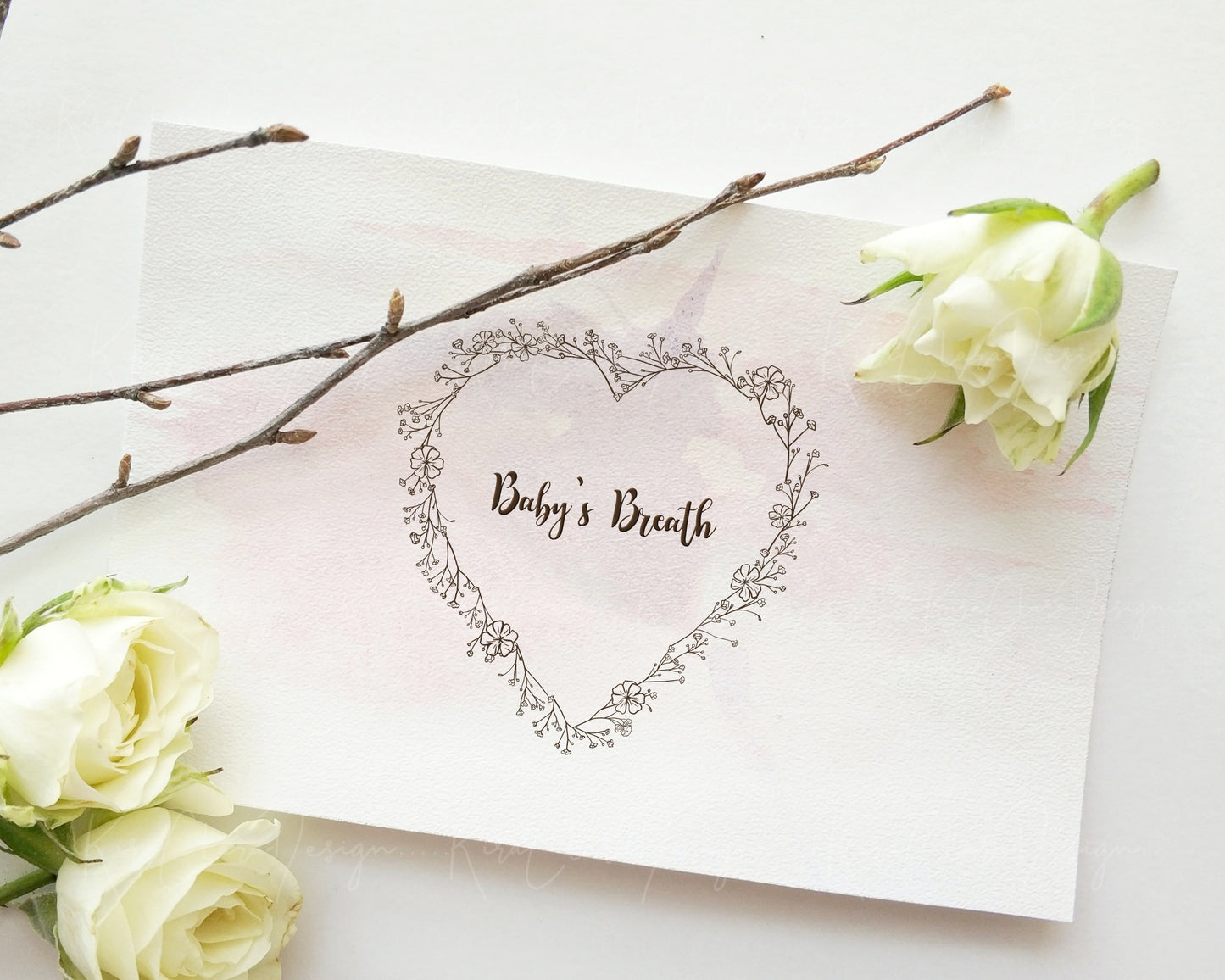 Baby's Breath Flower Heart Frame Clipart Black & White