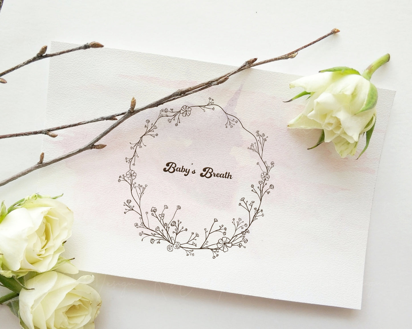 Baby's Breath Flower Circle Wreath Clipart Black & White