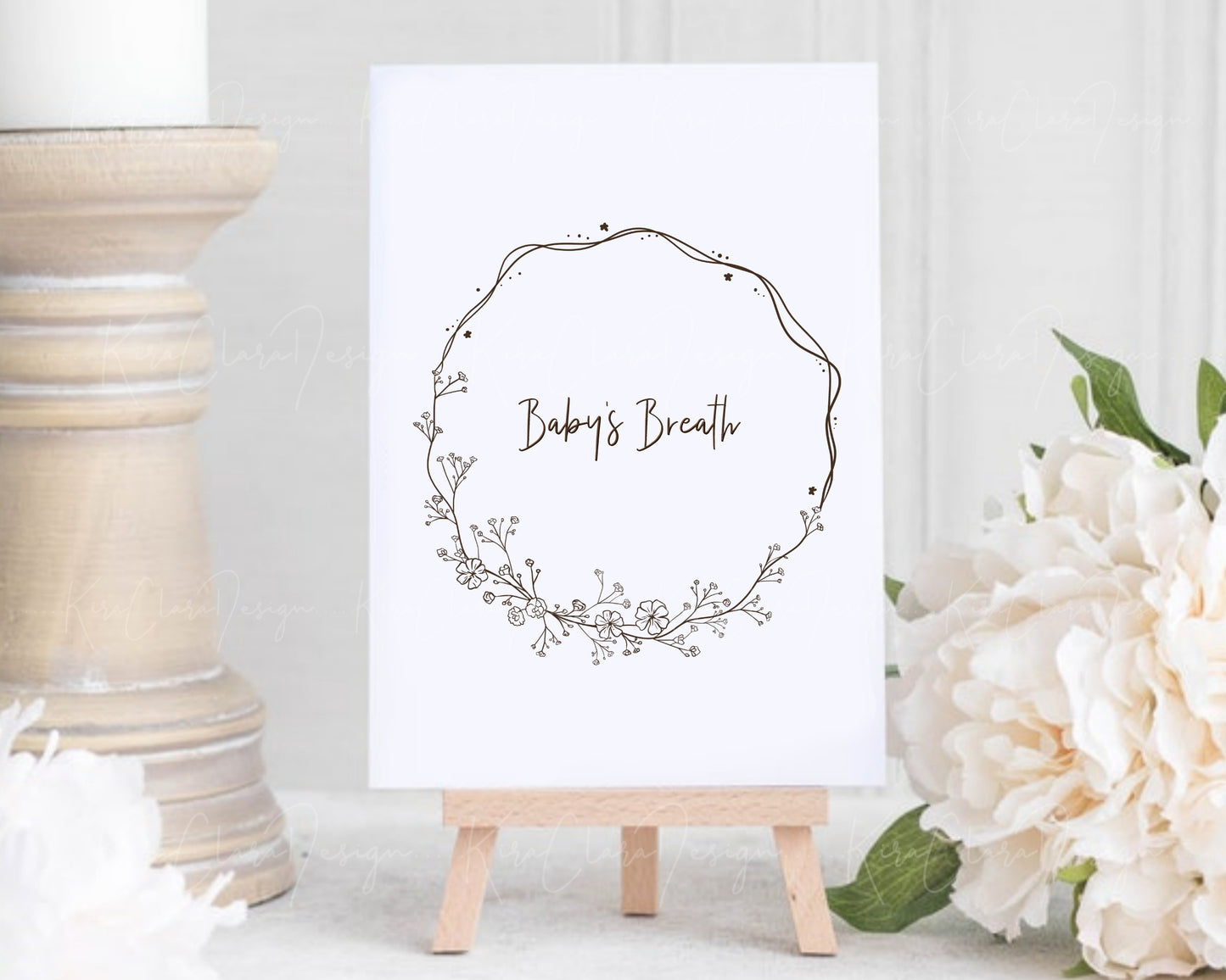 Baby's Breath Flower Circle Wreath Clipart Black & White