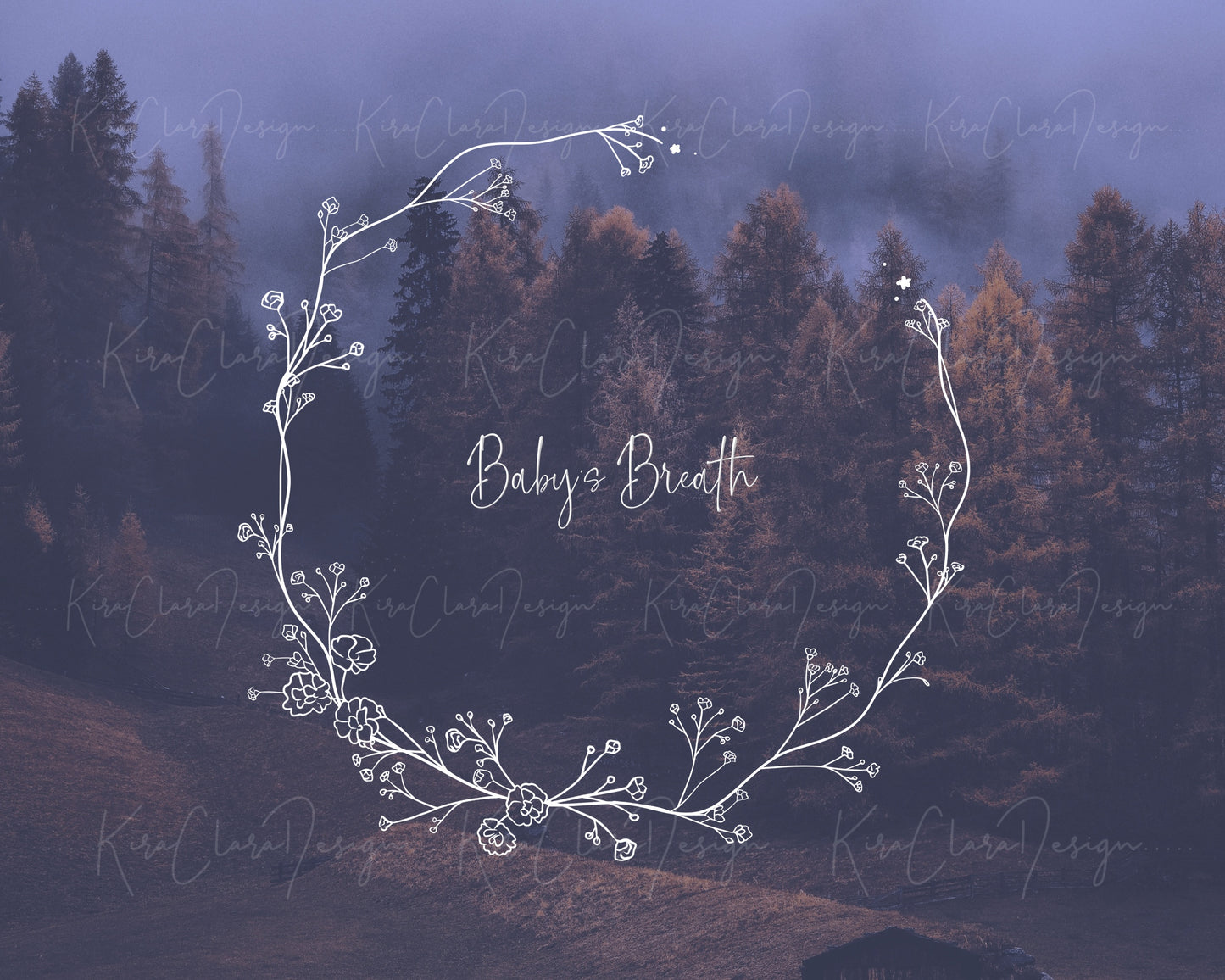 Baby's Breath Flower Wreath Clipart Black & White