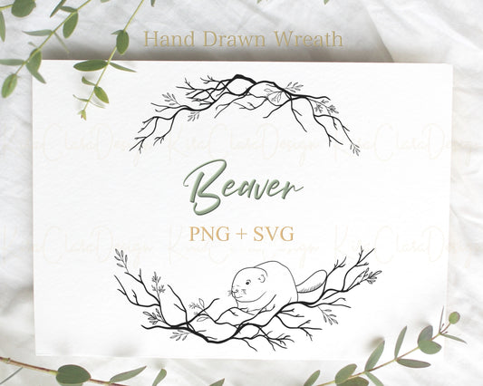 Beaver & Leaf Half Wreath Clipart