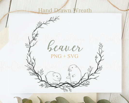 Beaver & Leaf Circle Wreath Clipart