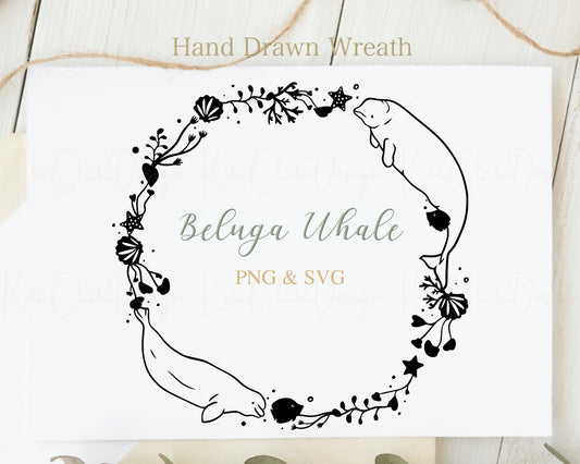 Beluga Whale/ Sea Creature Wreath Clipart