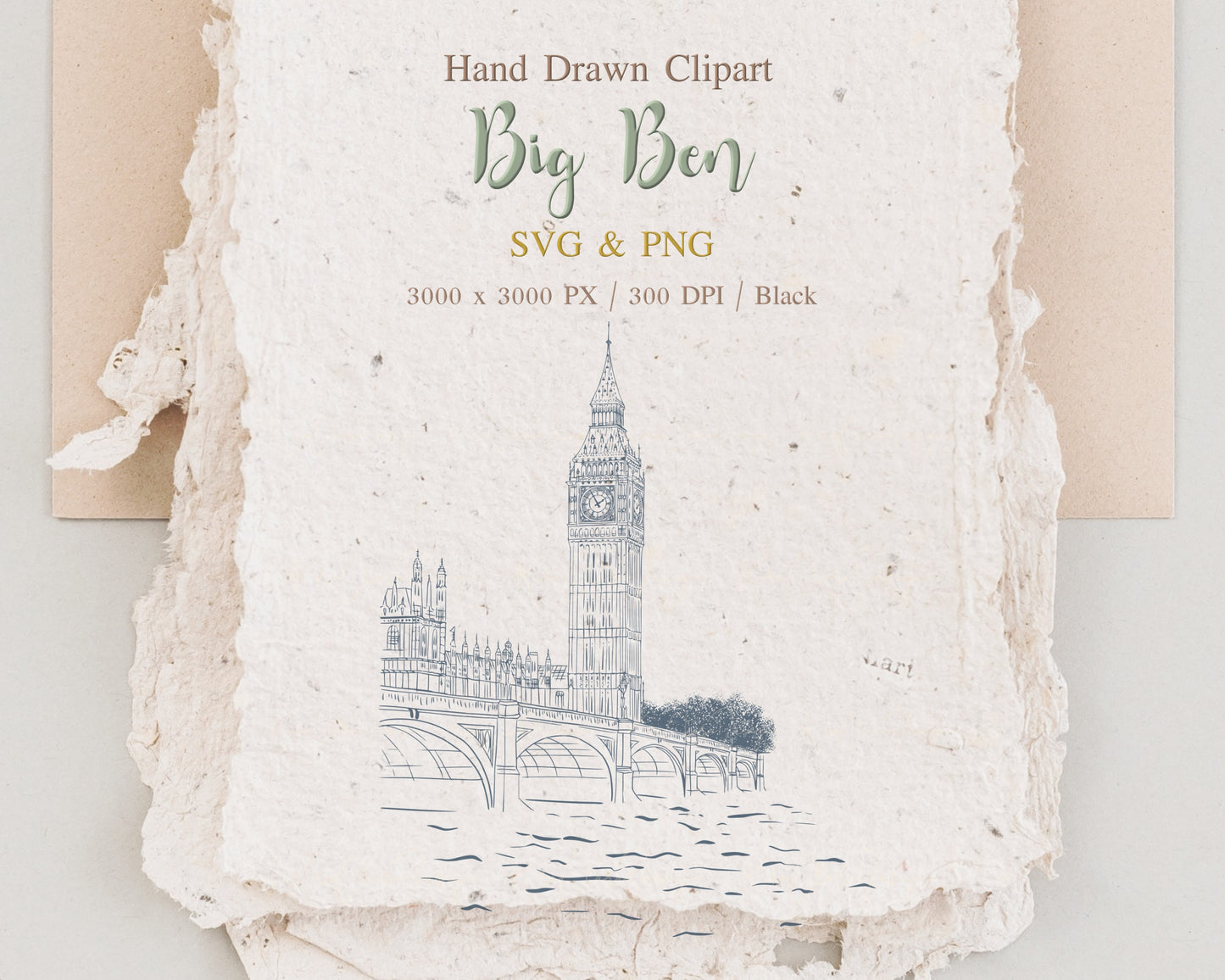 Landmark Big Ben London Hand Drawn Clipart