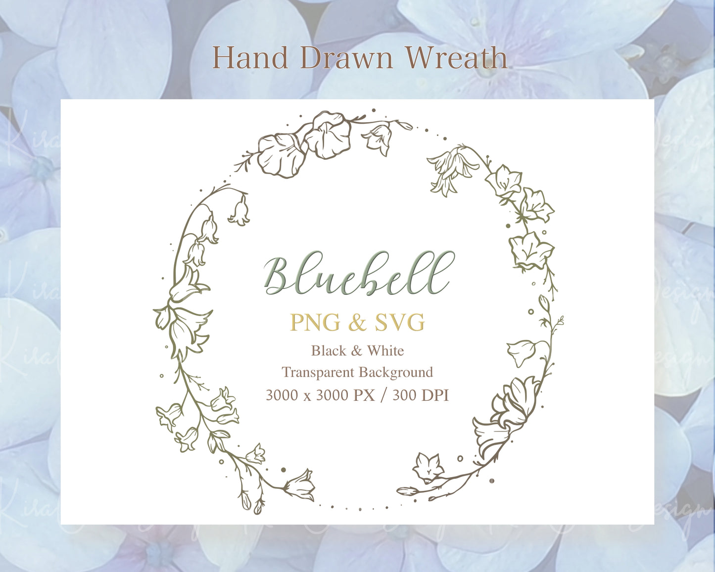 Bluebell Flower Botanical Full Wreath Clipart