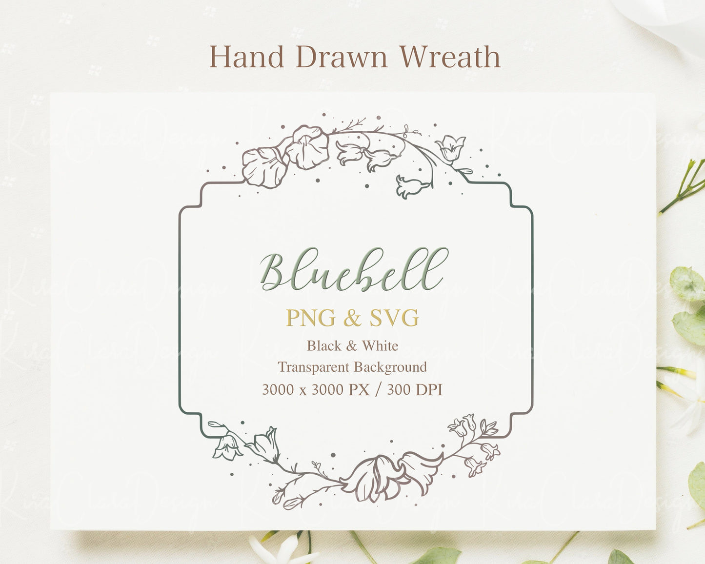 Bluebell Flower Botanical Wreath Clipart