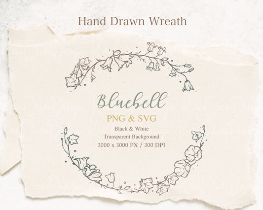 Bluebell Flower Botanical Half Wreath Clipart