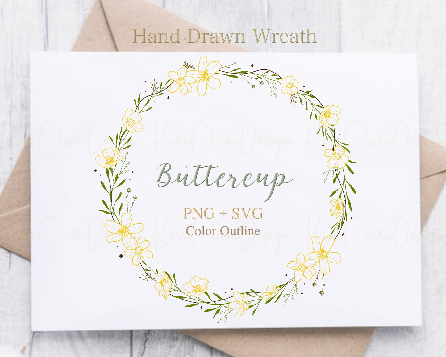 Buttercup Flower Full Wreath Clipart/ Color Outline