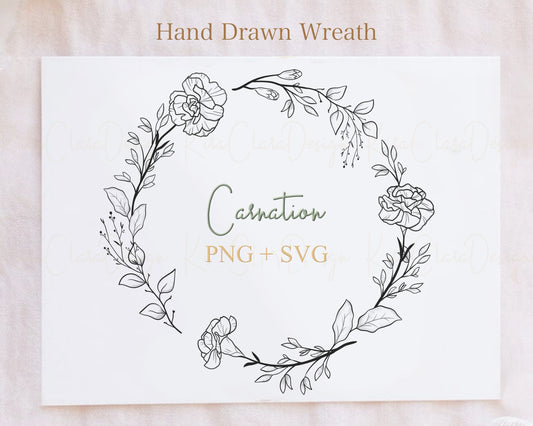 Carnation Flower Circle Wreath Clipart