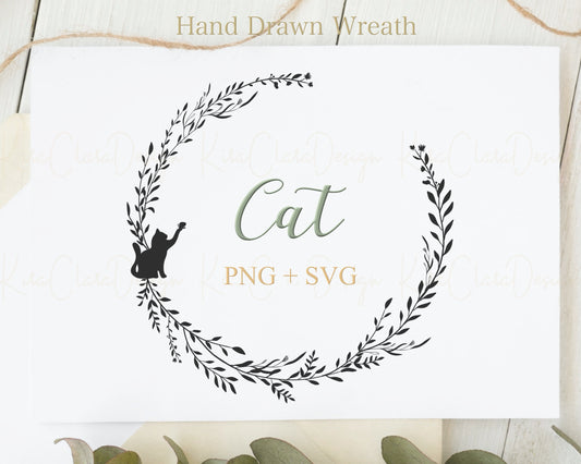 Cat & Leaf Wreath Clipart