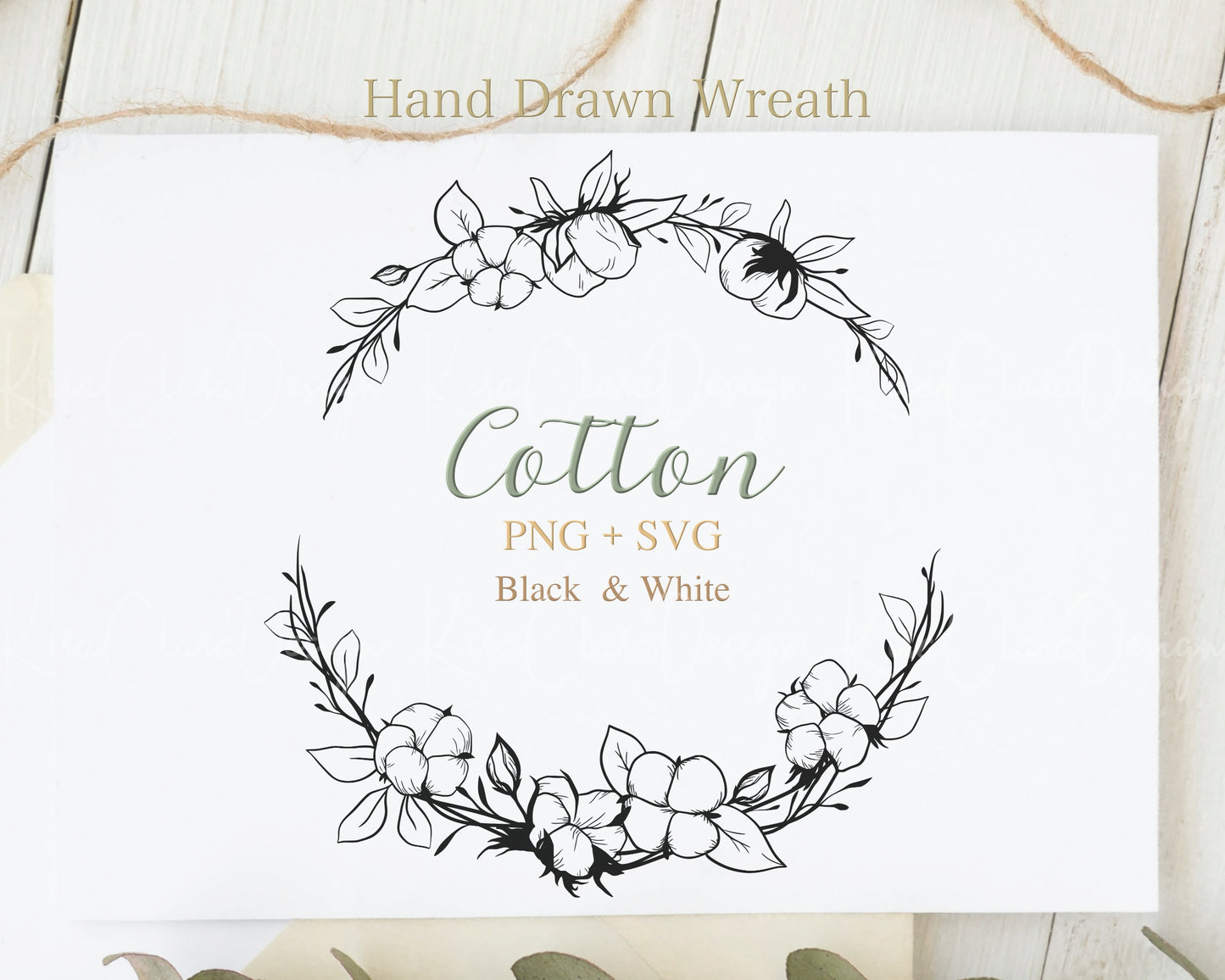 Cotton Boll Wreath Clipart Black & White