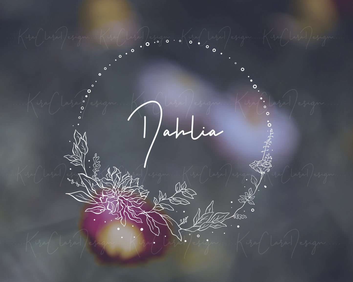 Dahlia Flower Botanical Wreath Clipart