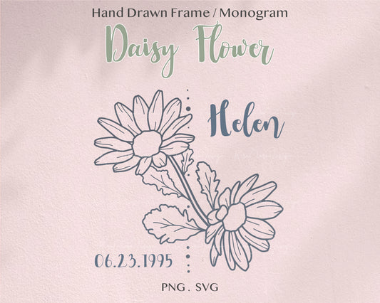 Daisy Flower Botanical Split Frame / Monogram Clipart