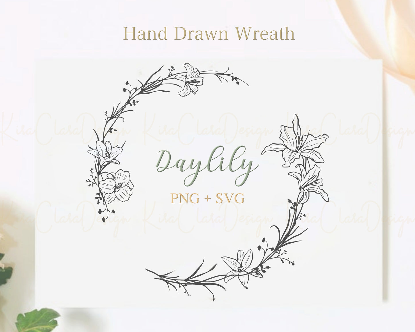 Daylily ( Hemerocallis Fulva ) Half Flower Wreath Clipart