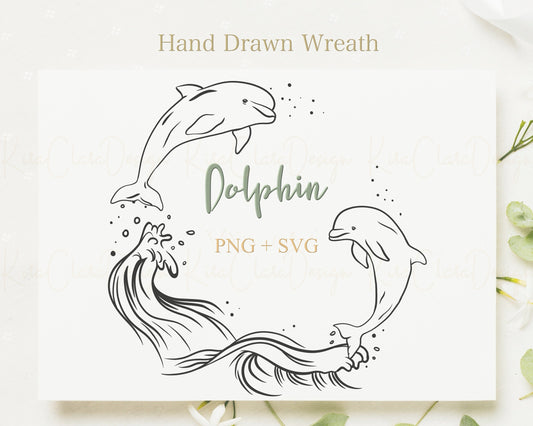 Sea Animal Dolphin Wreath Clipart