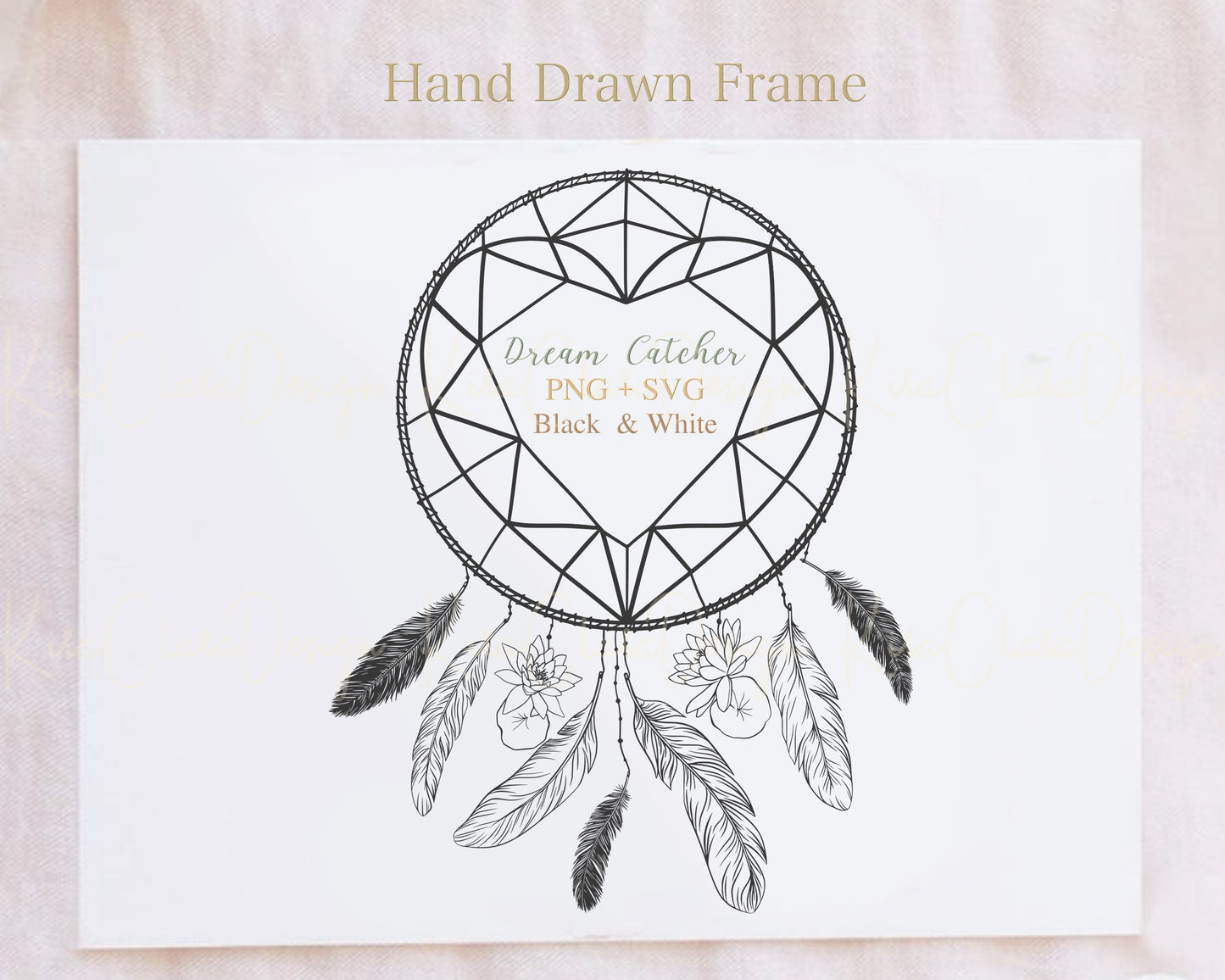 Water Lily Flower Dream Catcher Clipart / Black & White