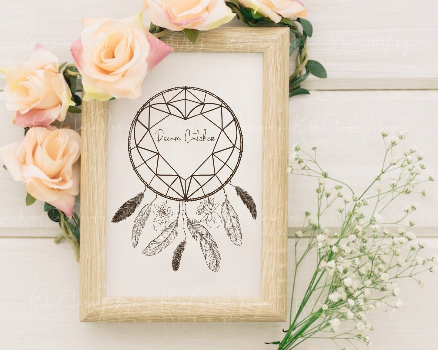 Water Lily Flower Dream Catcher Clipart / Black & White