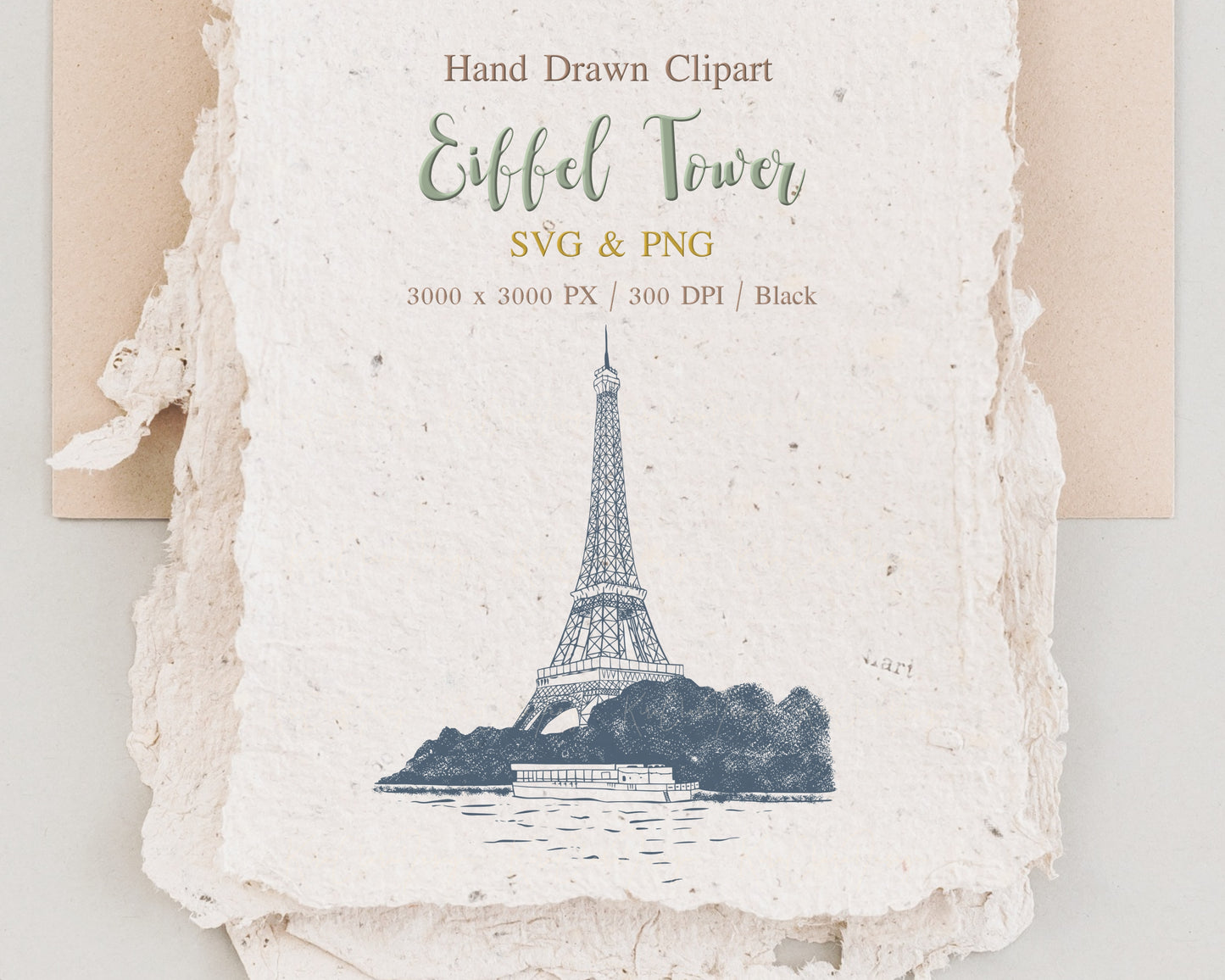 Landmark Eiffel Tower Paris Hand Drawn Clipart