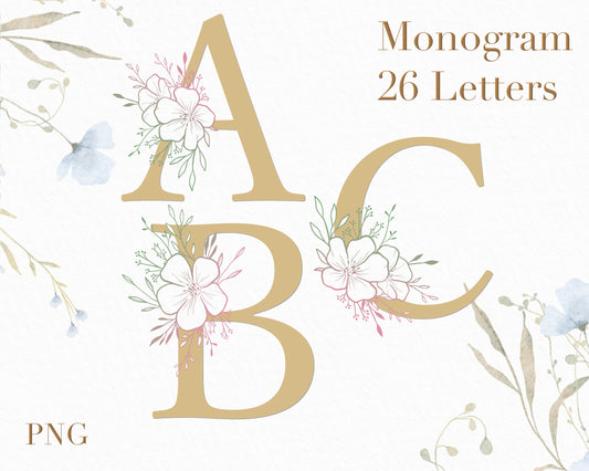 Colourful Flax Floral Monogram Alphabet Clipart