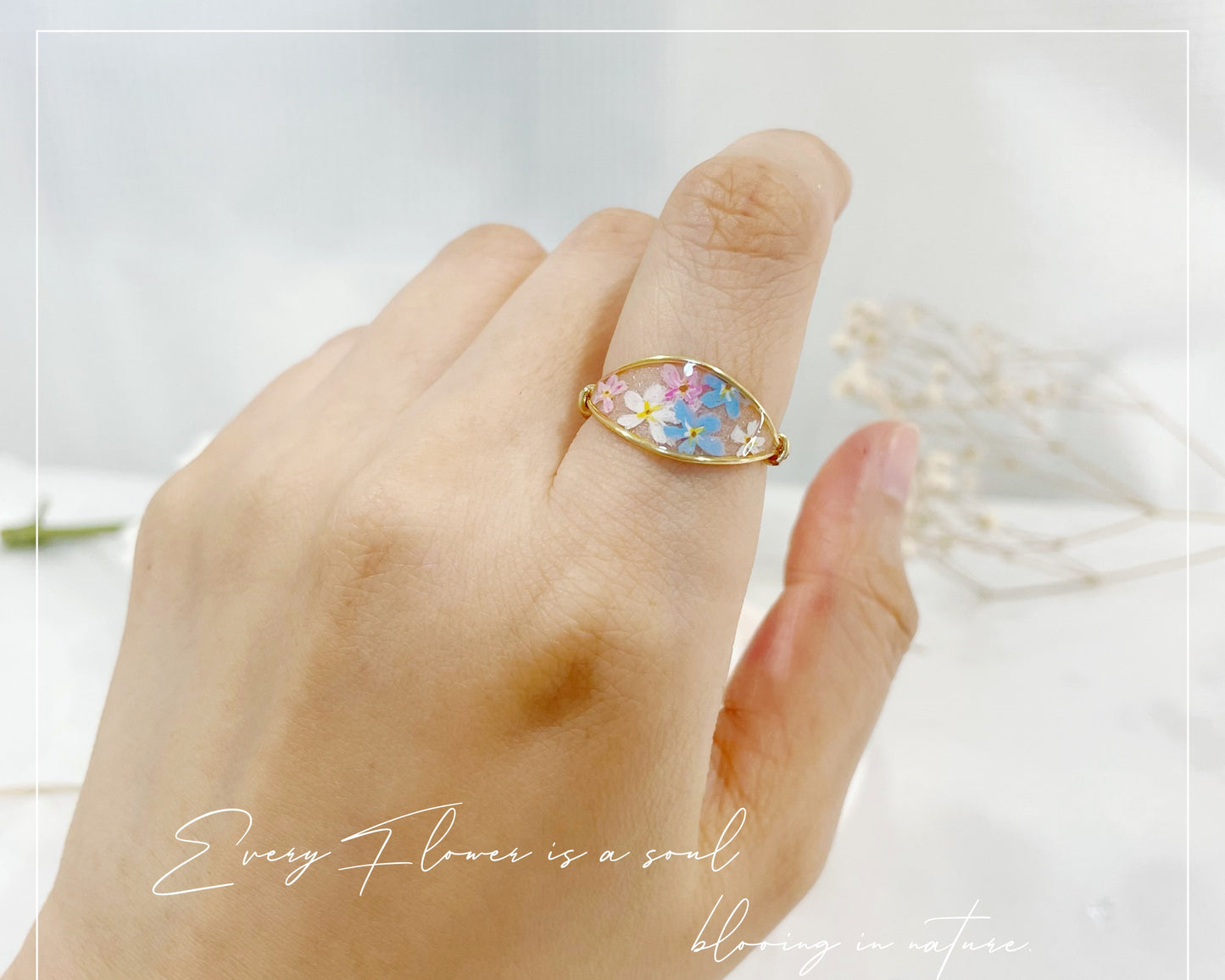 Colorful Forget Me Not Flower Ring / Gold & Silver